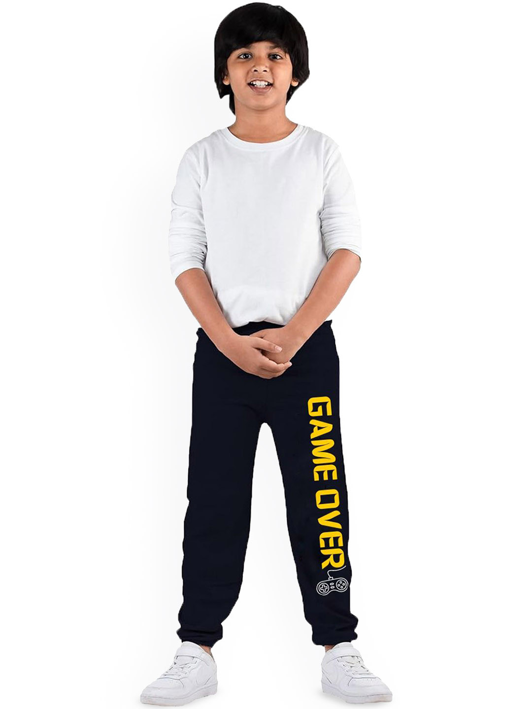 Swanker Kids Solid With Printed Mid-Rise Sports Track Pants