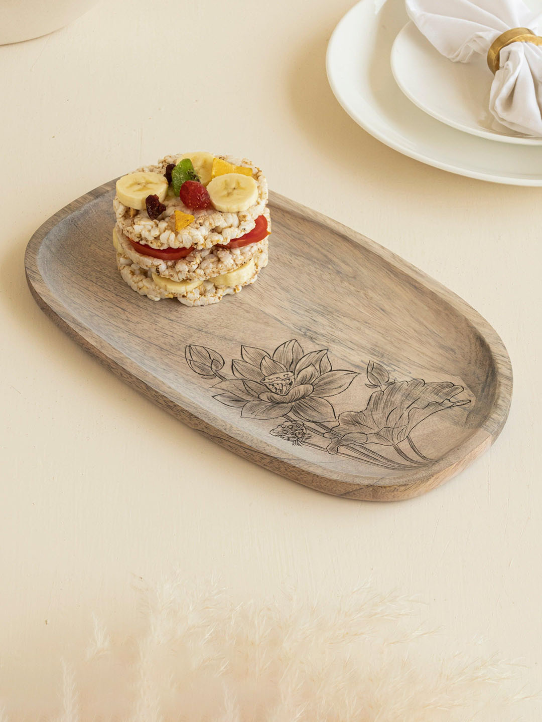 Aurum Crafts Beige Wooden Food Platter