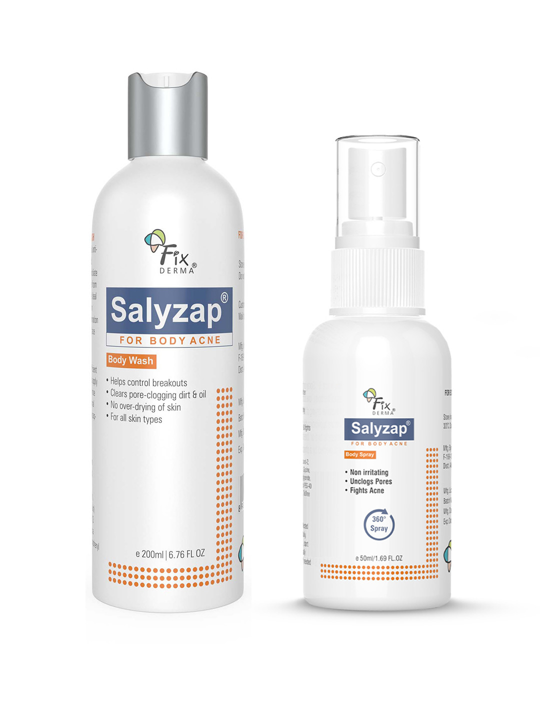 FIXDERMA Set of Salyzap Body Acne Spray 50ml & Salyzap Body Wash 200ml