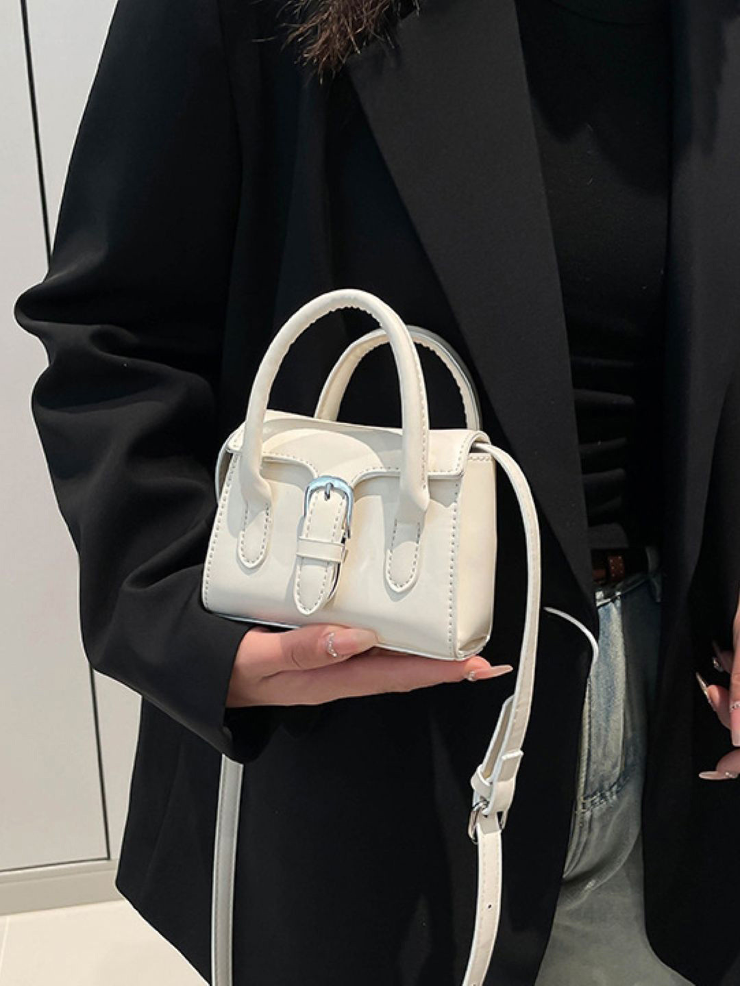 CORSICA Buckle Detailed PU Structured Handheld Bag