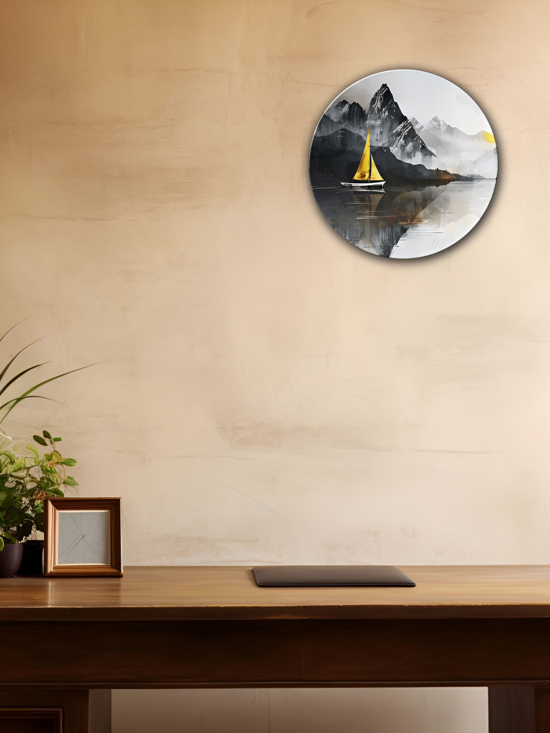 THE QUIRKY HOME Serene Sail Crafted Ceramics Glossy Hanging Hall Wall Plates-8In