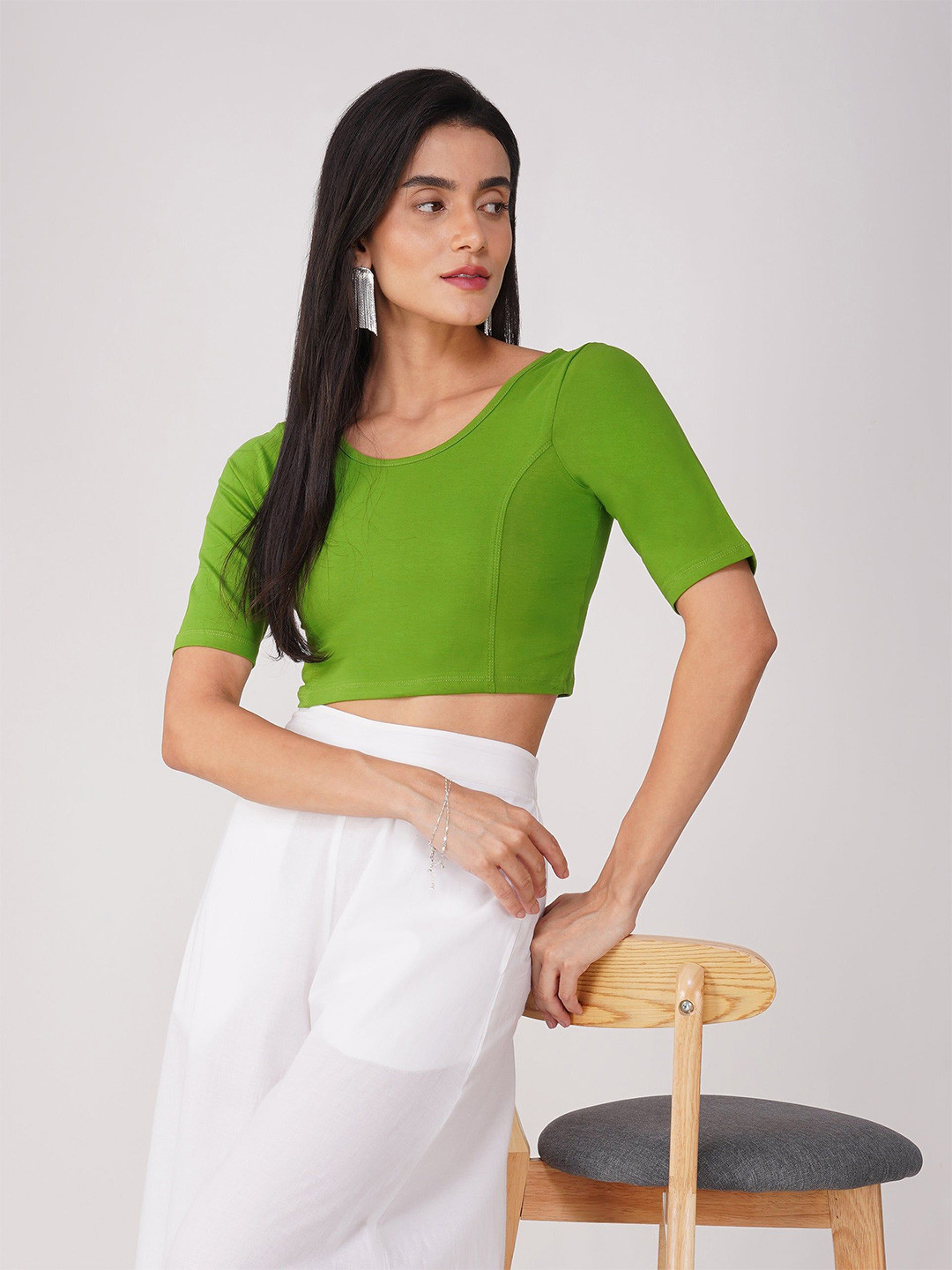 Swtantra Women's ComfortEase 4-Way Stretch Menhdi Green Short Sleeve Top