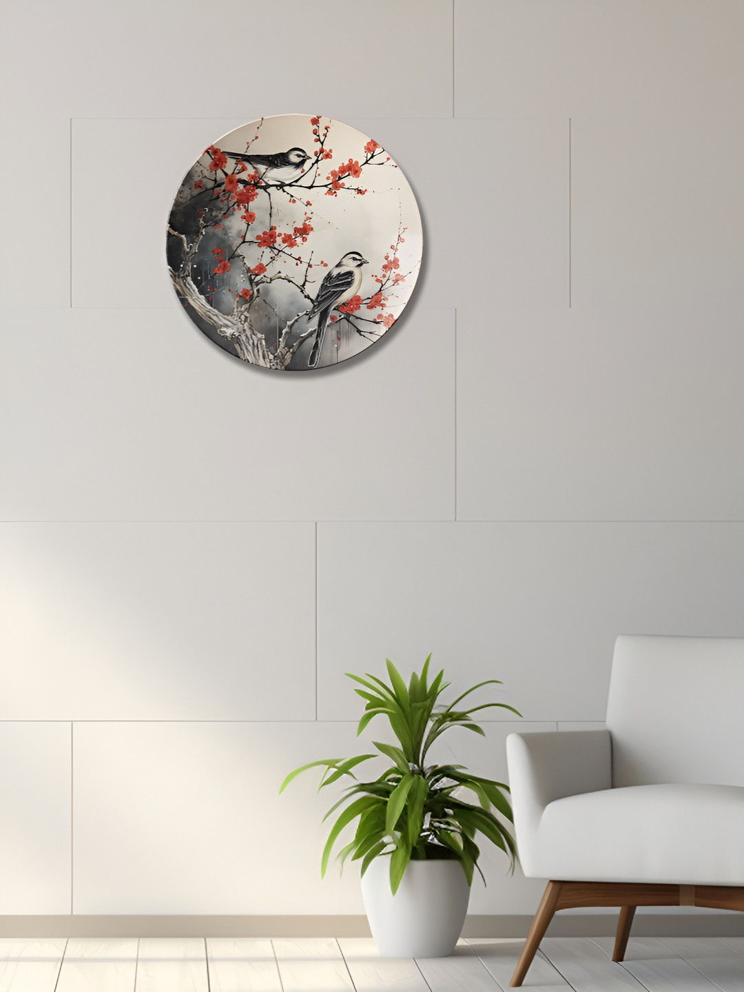 THE QUIRKY HOME Birds on Branch Ceramic Floral Glossy Hanging Hall Wall Plates-8In