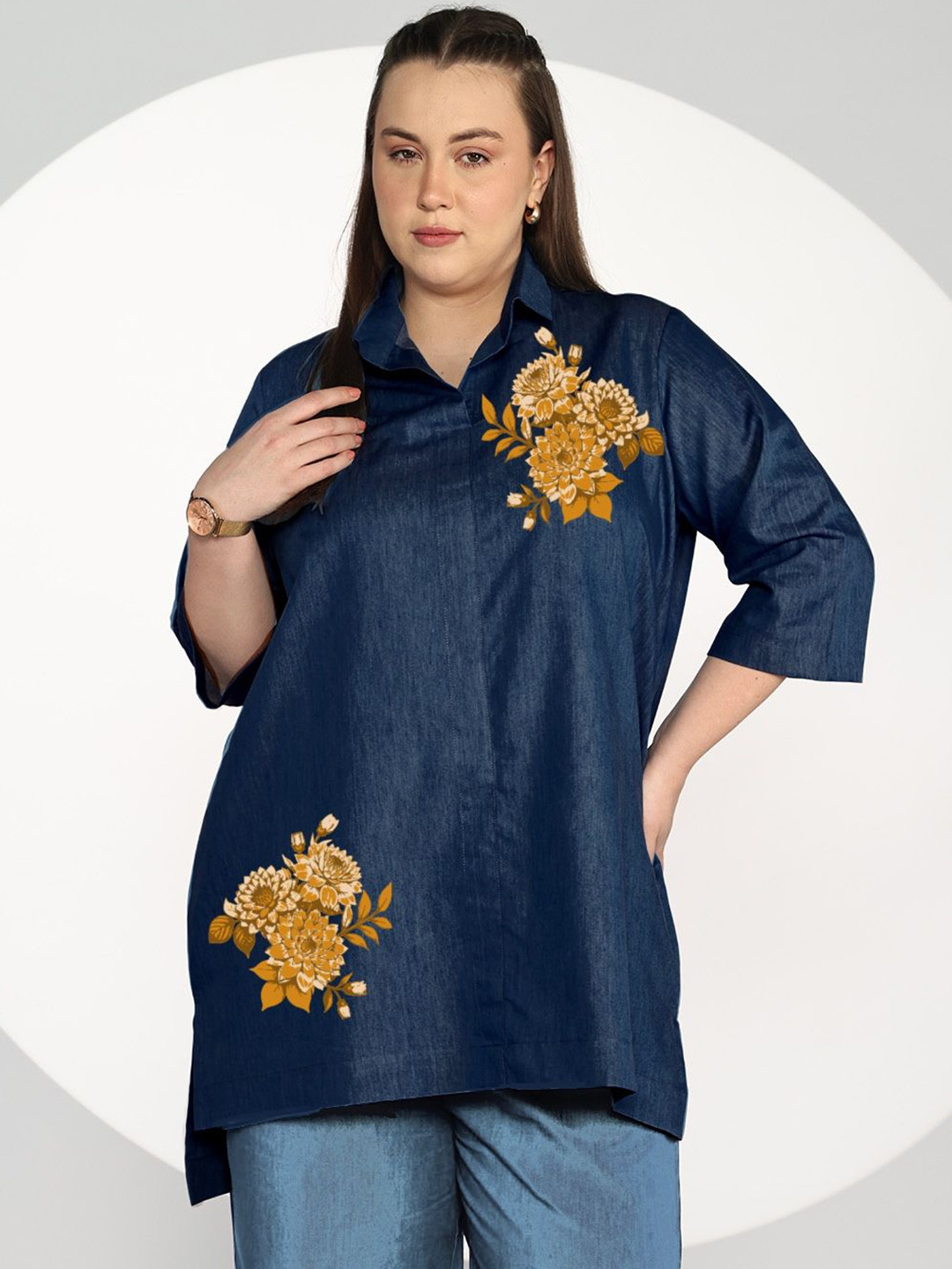 LetsDressUp Floral Denim Shirt Style Top