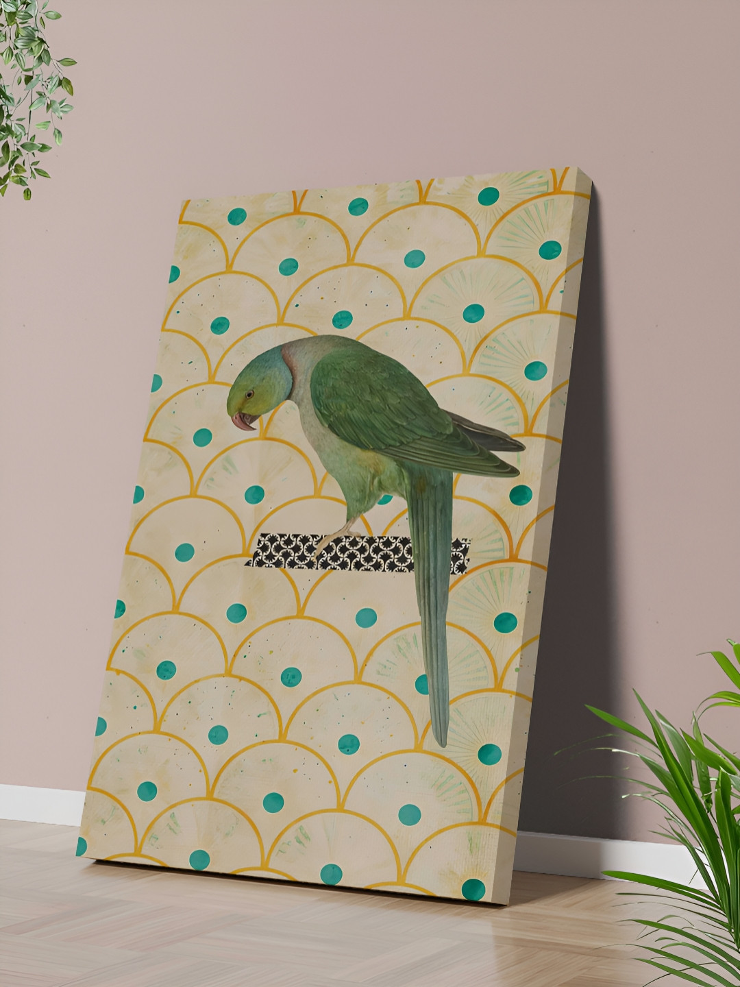 Aura Green & Gold-Toned Vintage Parrot Canvas Wall Art