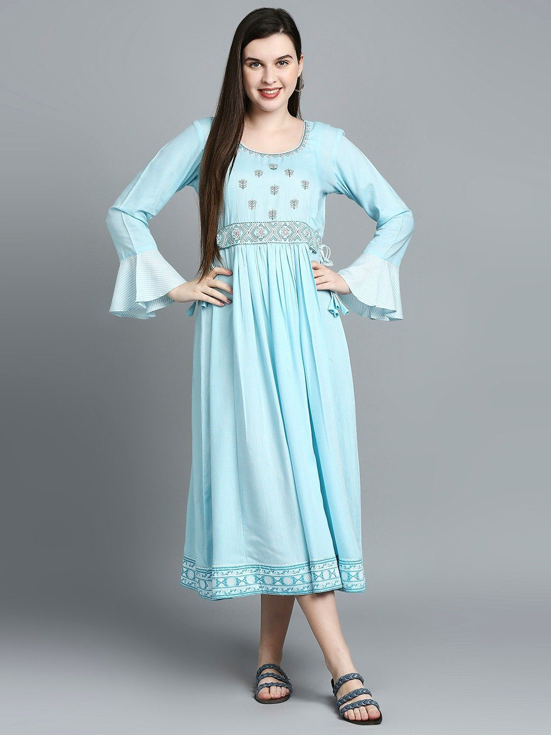 MORDEN MUSE Women Paisley Embroidered Summer Sheers Maternity Anarkali Kurta