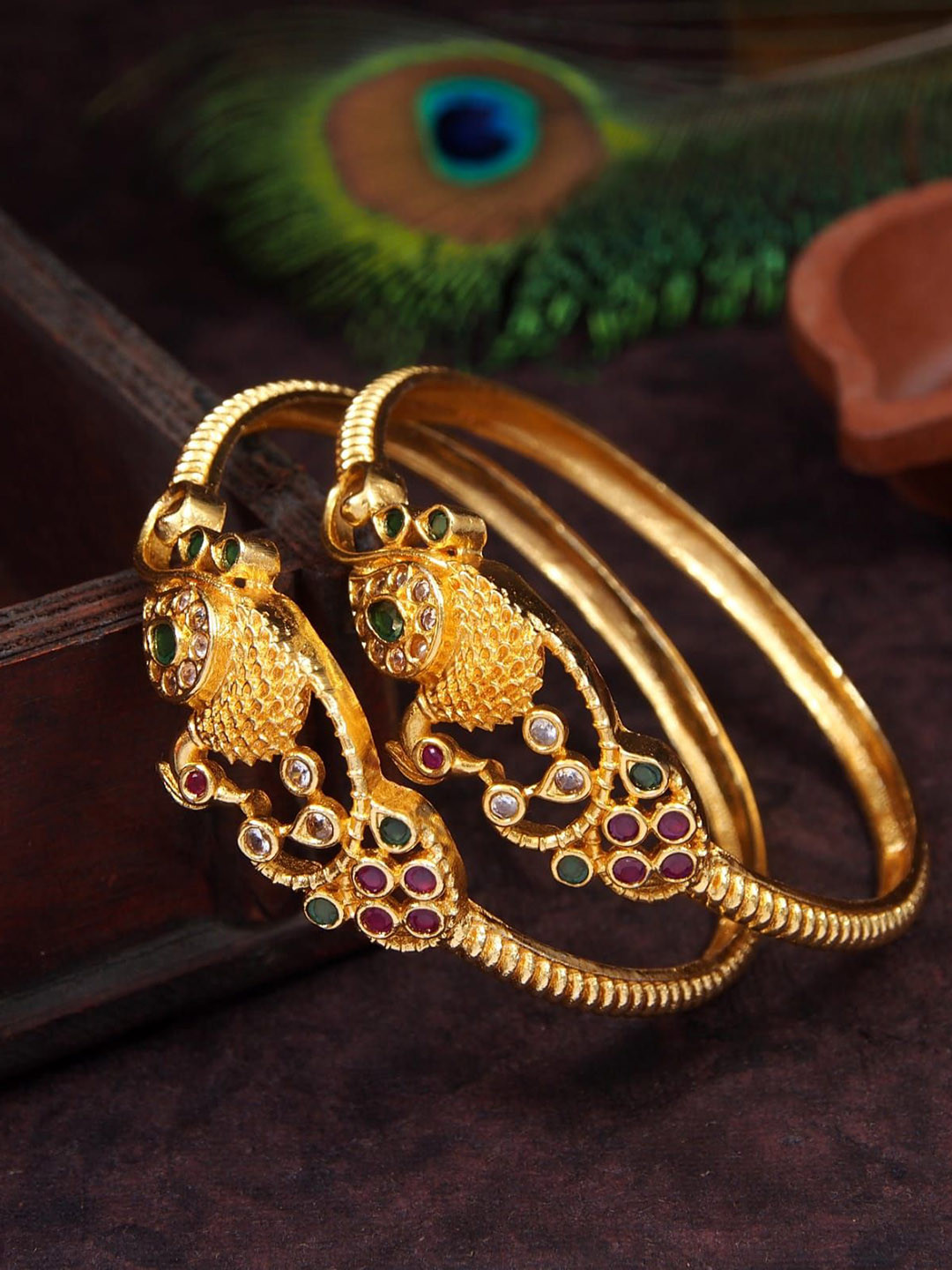Micro Set Of 2 Gold Plated American Diamond Studded Bangles