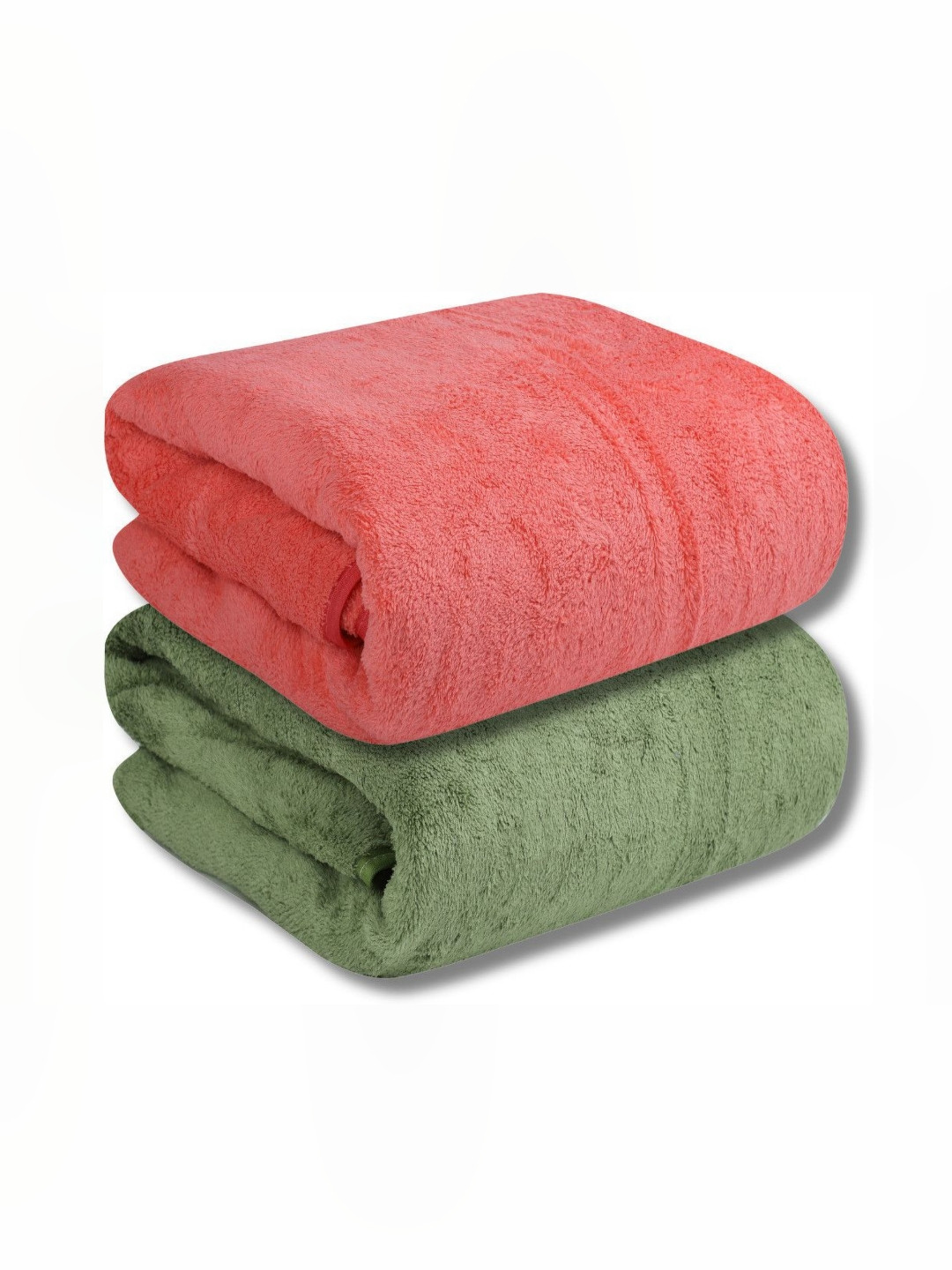 Fezora Green & Pink 2 Pieces Microfiber Supr Soft 400 GSM Bath Towels