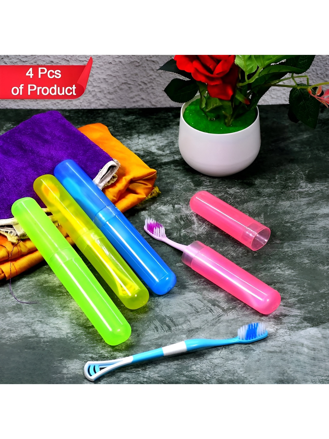 DeoDap Multicoloured 4 Pc Plastic Toothbrush Cover