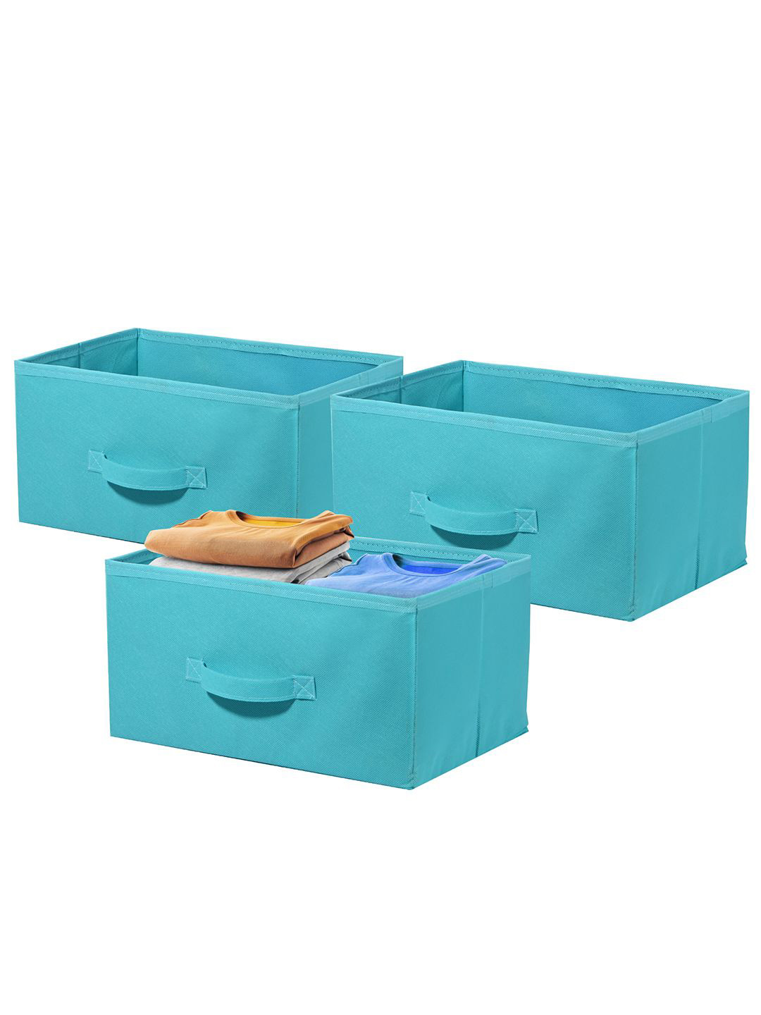 Kuber Industries Green 3 Pcs Drawer Storage Box for Wardrobe Organizer