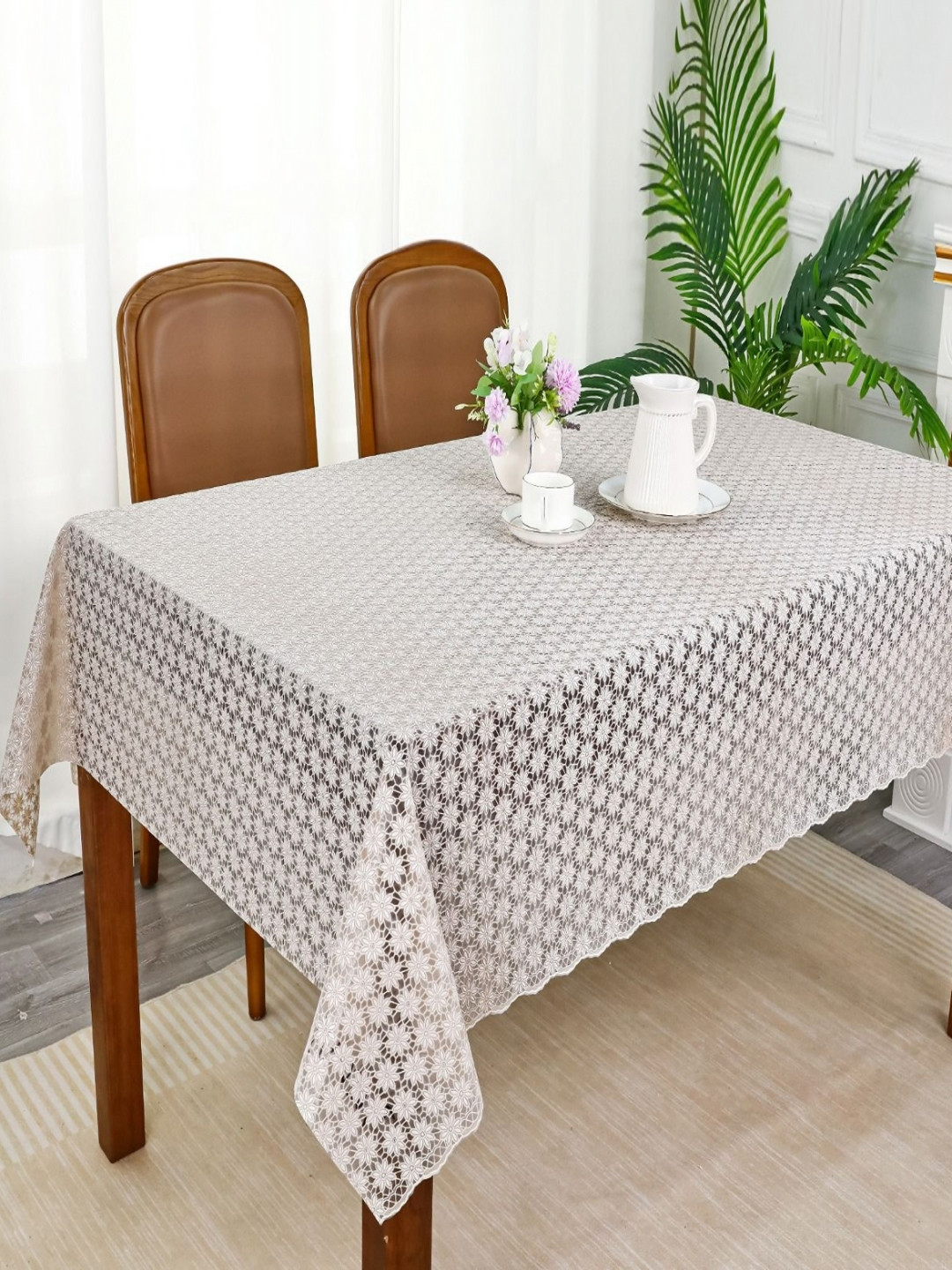 LooMantha Nude Floral Printed Cotton 6-Seater Rectangle Table Cover