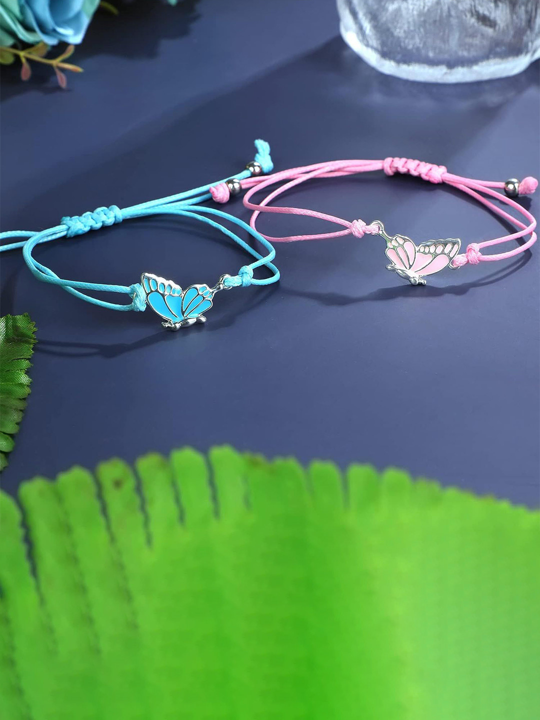 DIVASTRI Unisex Set of 2 Silver-Plated Stainless Steel Butterfly Wraparound Bracelets
