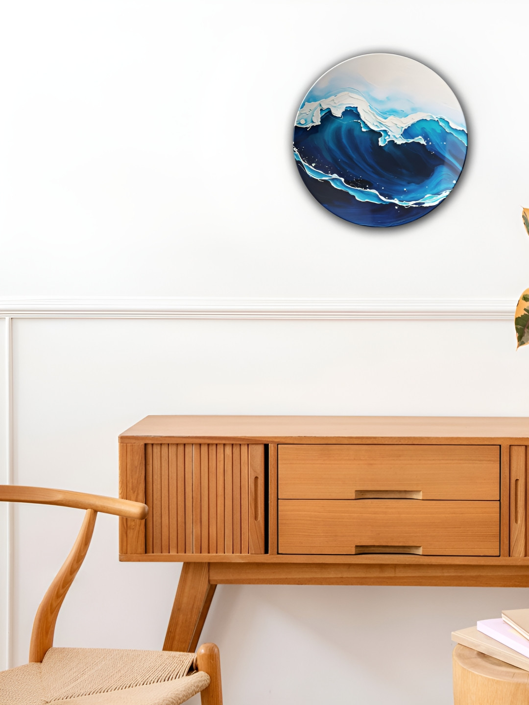 THE QUIRKY HOME Crashing Wave Crafted Ceramics Glossy Hanging Hall Wall Plates-9.8In