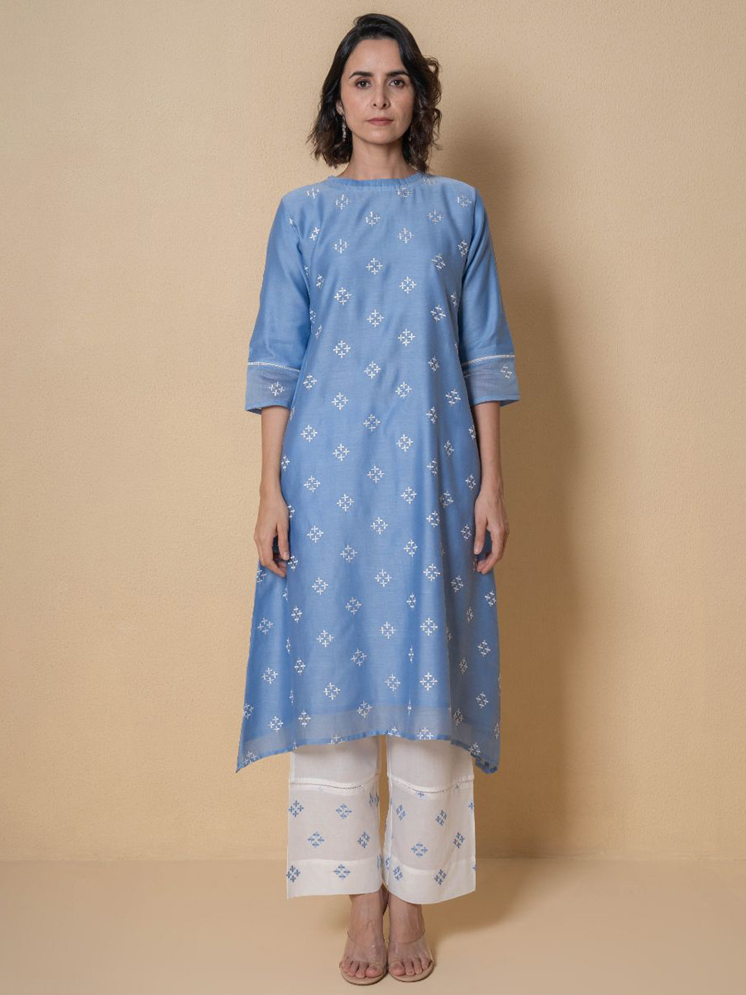 Kameez by Pooja Kejriwal Floral Embroidered Thread Work Chanderi Silk Kurta With Palazzo