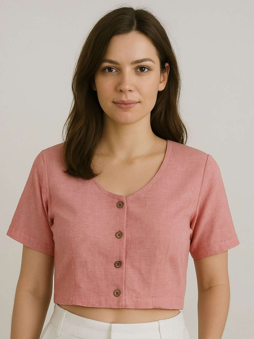 HOUSE OF MAITHILI Hand Embroidered Pure Cotton Round Neck Saree Blouse