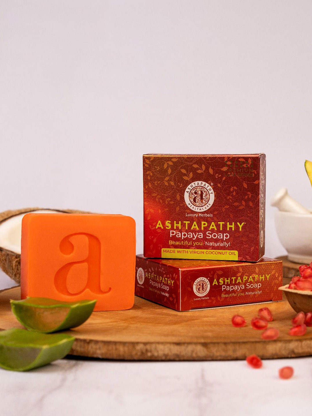 Ashtapathy Set Of 3 Papaya Soap With Virgin Coconut Oil - 125 g Each