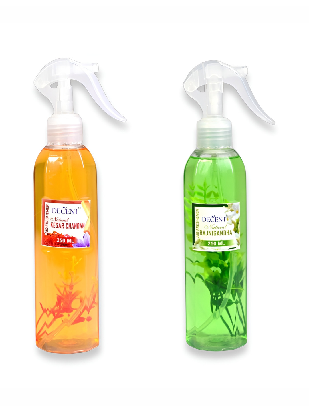 Decent Set Of 2 Kesar Chandan & Rajnigandha  Air Freshener Spray - 250 ml Each