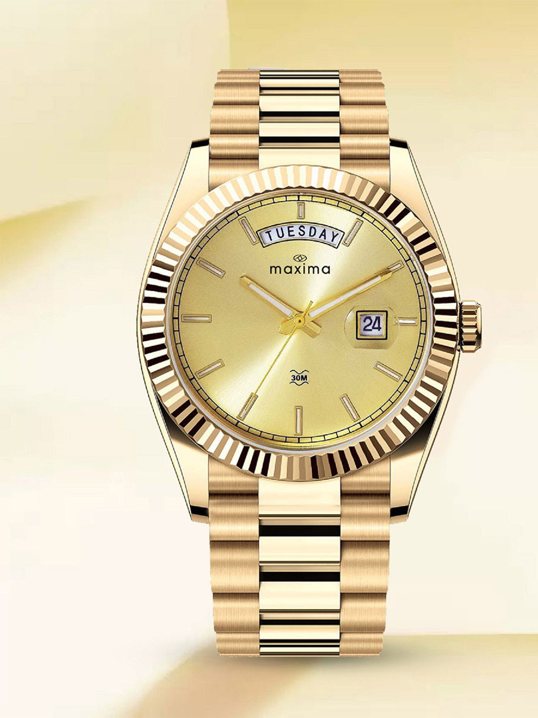 maxima Men Brass Dial & Stainless Steel Bracelet Style Straps Analogue Watch 69100CMGY