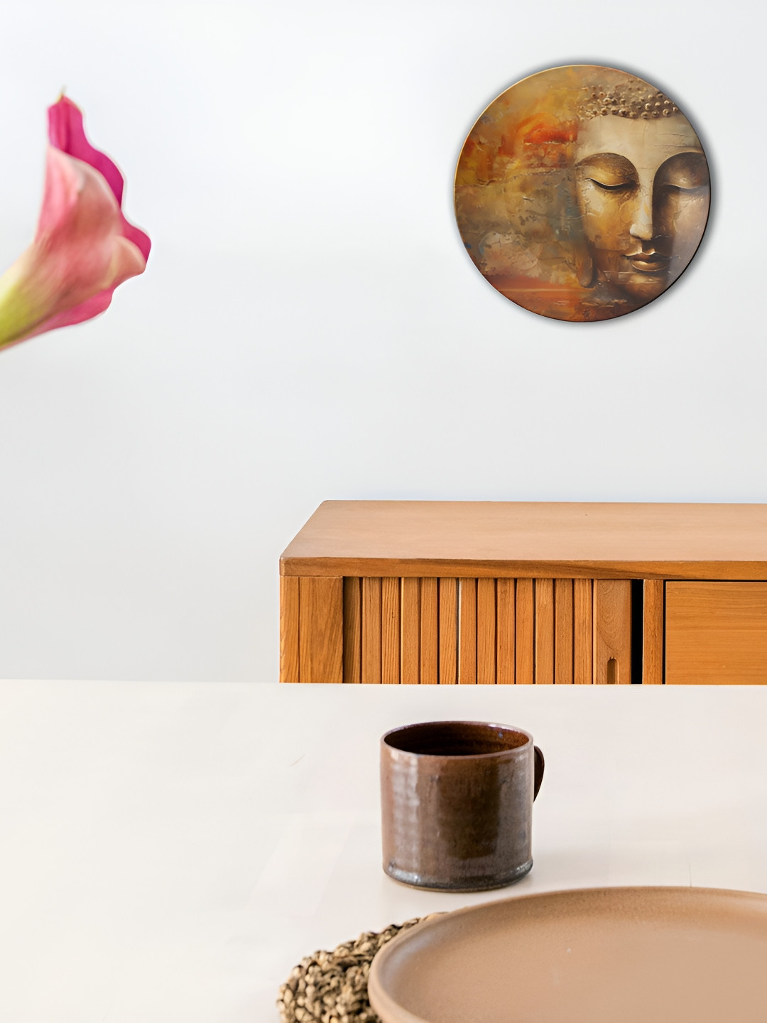 THE QUIRKY HOME Peaceful Buddha Ceramic Ethnic Motifs Antique Hall Wall Plates-10In