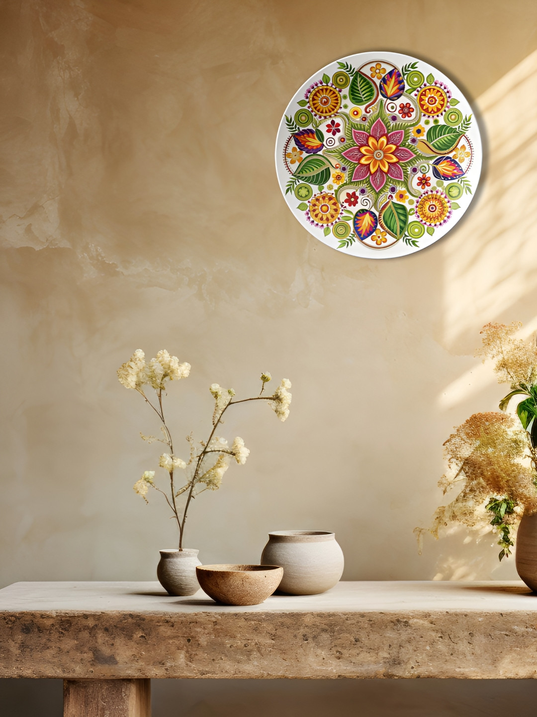 THE QUIRKY HOME A Floral Fantasy Ceramic Ethnic Motifs Glossy Hanging Hall Wall Plates-8In