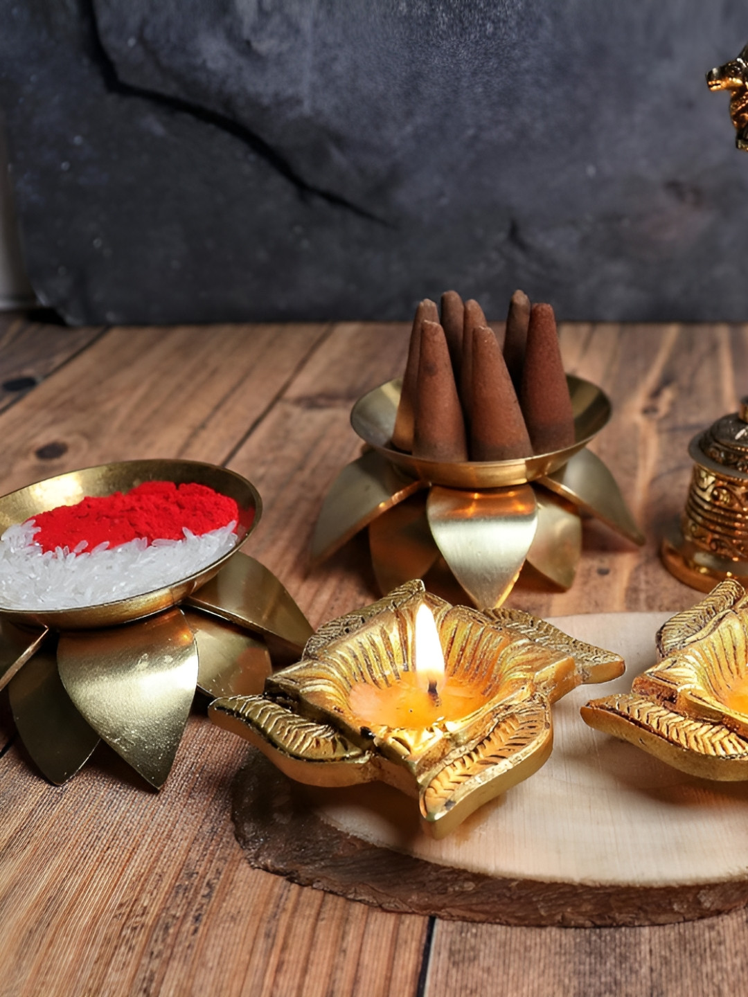 The Spiritual Living Set Of 2 Textured Swastik Diya