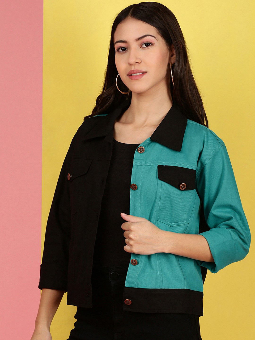 Kaali Peeli Women Colourblocked Two Tone Denim Jacket