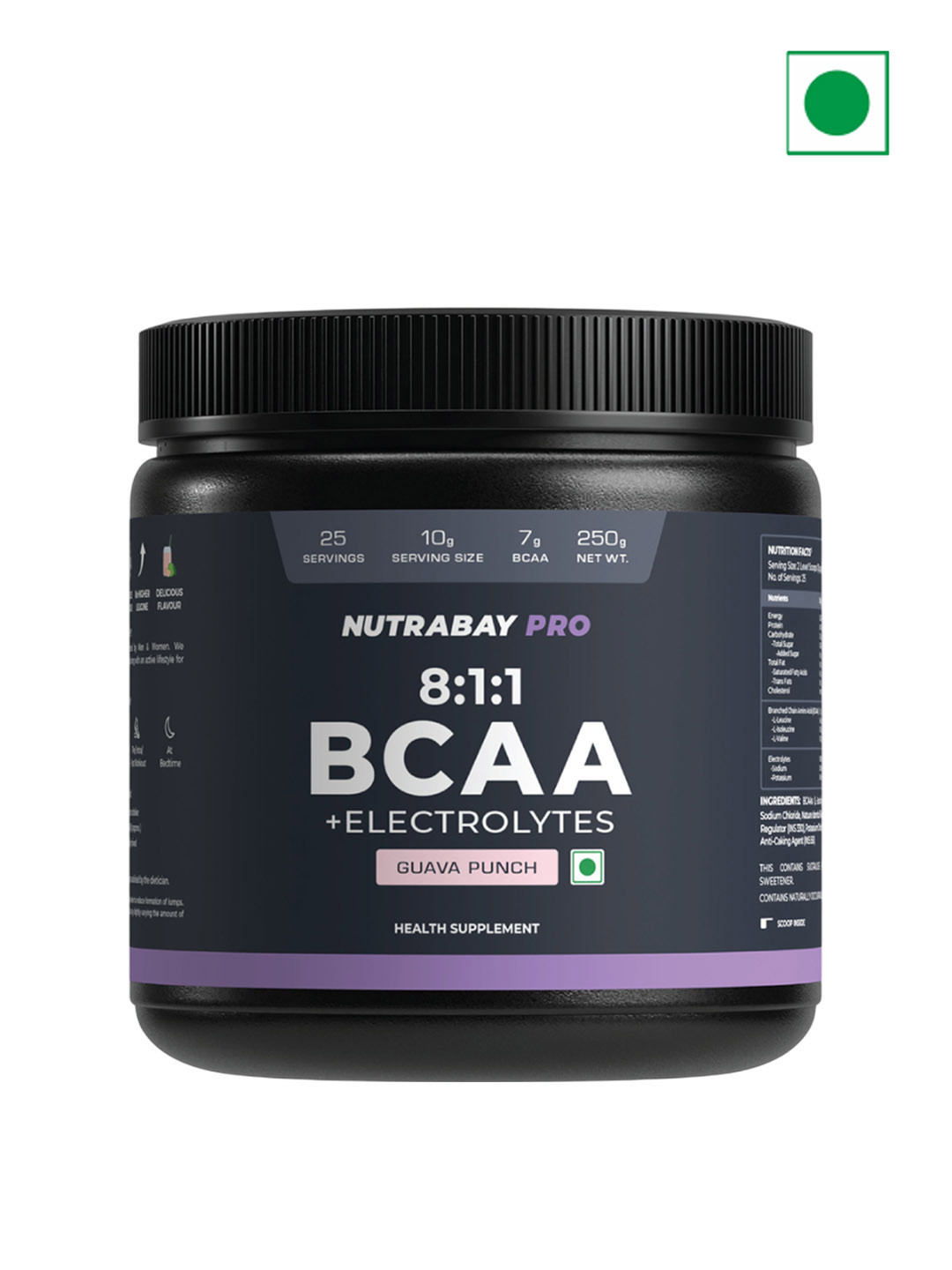 Nutrabay Pro BCAA 8:1:1 With Electrolytes - 250 g - Guava Punch