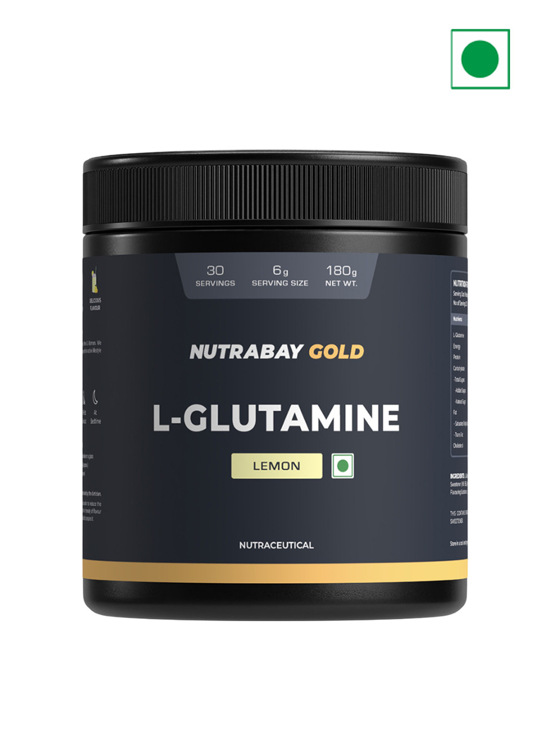 Nutrabay Gold L-Glutamine Supplement Powder For Muscle Growth & Recovery - 180 g - Lemon