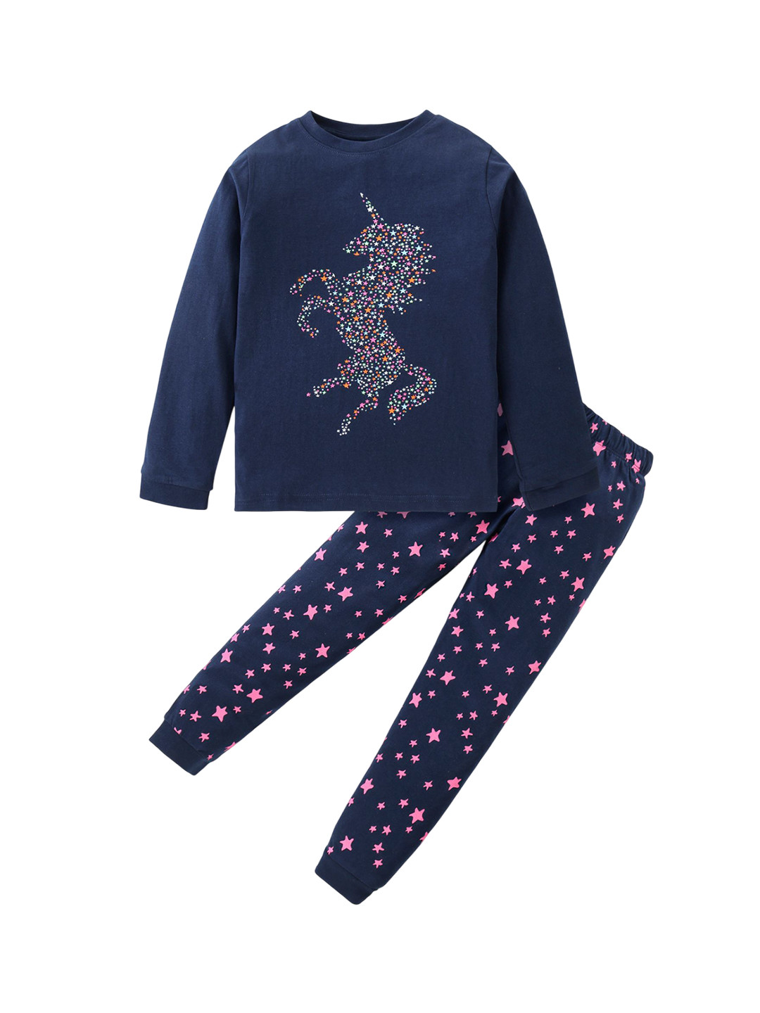 UNICORNS Printed Round Neck Long Sleeves Pure Cotton T-shirt & Pyjamas Nightsuits