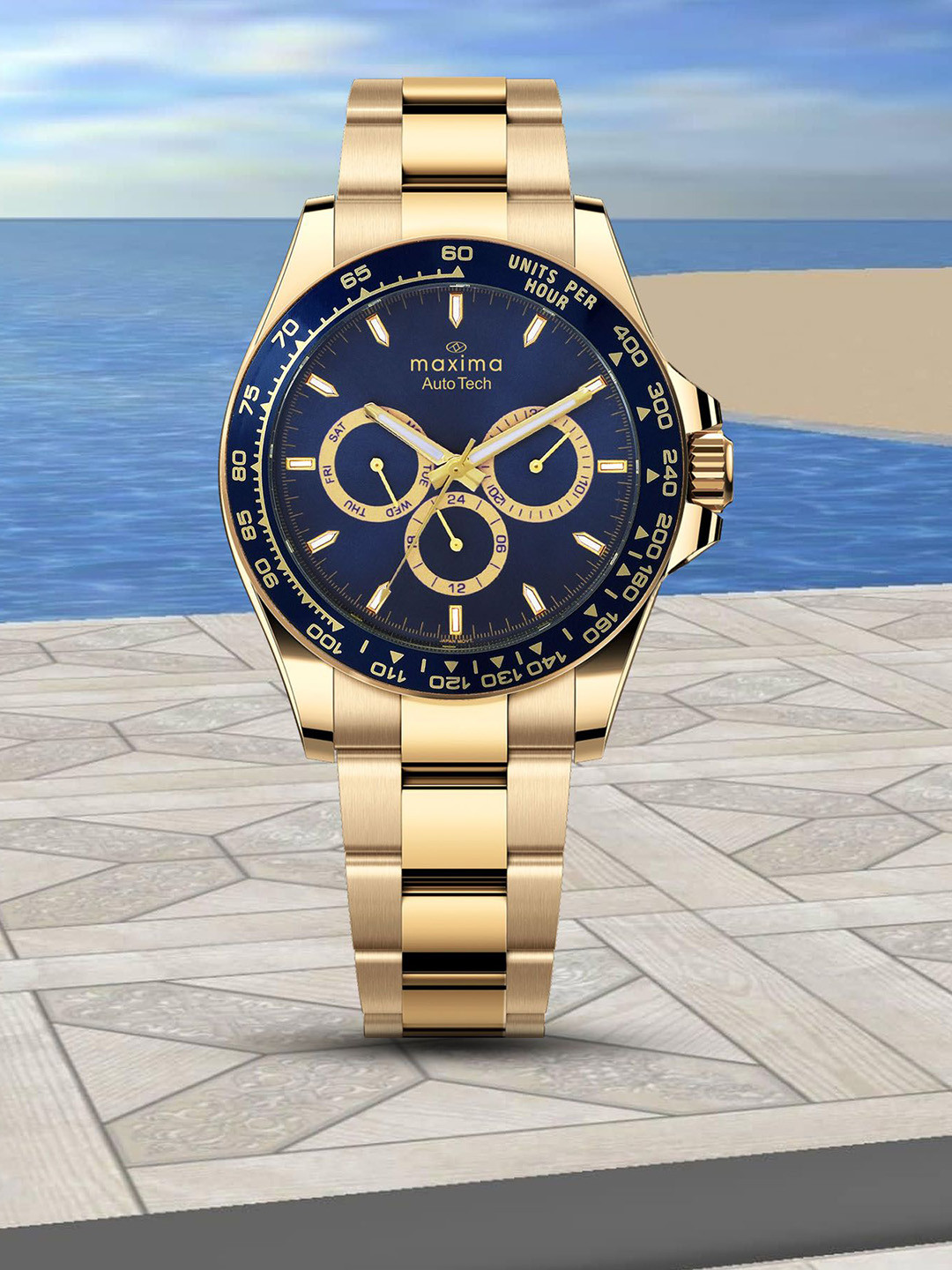 maxima Men Brass Dial & Stainless Steel Bracelet Style Straps Analogue Multi Function Watch 70762CMGY