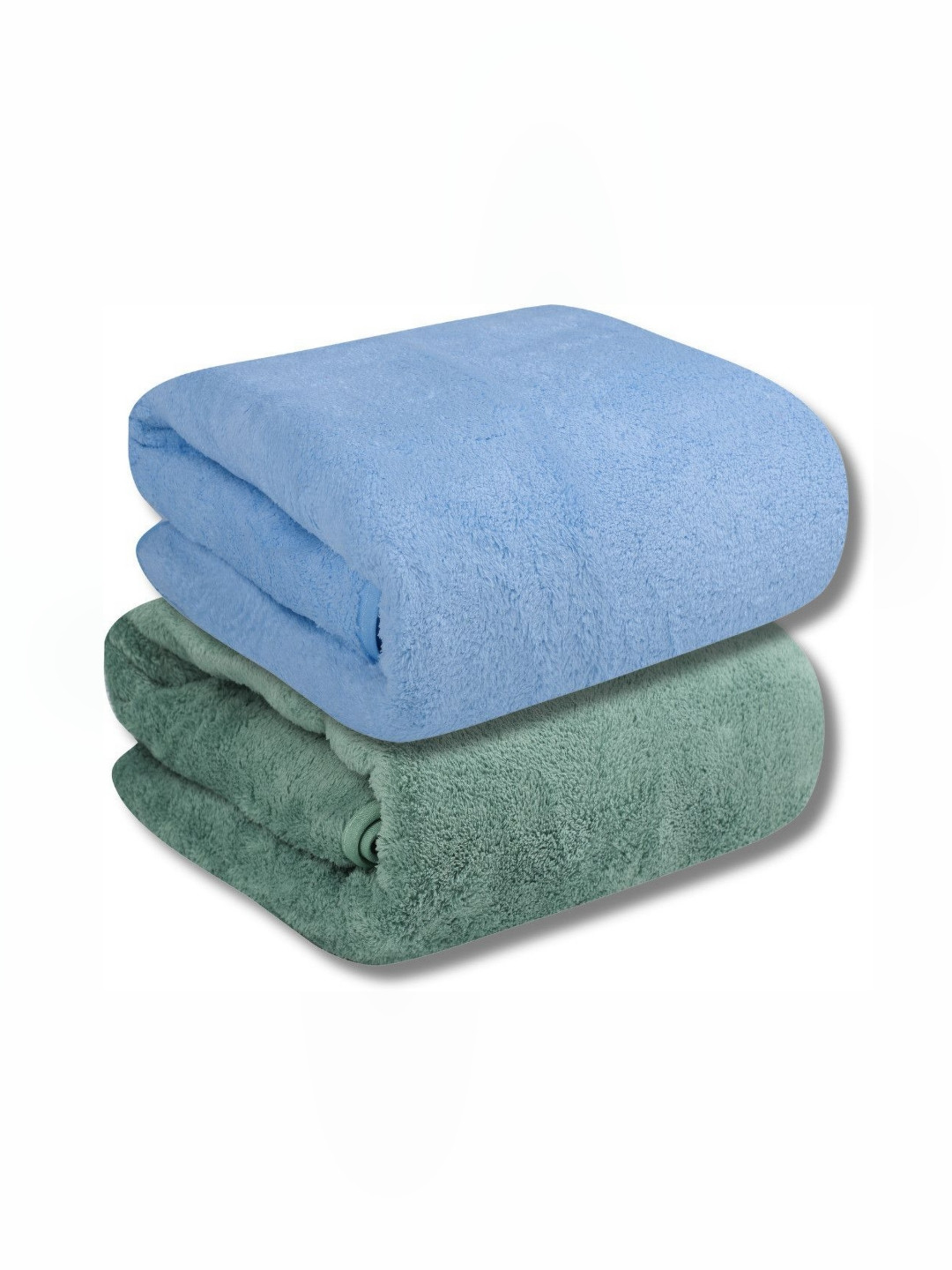 Fezora Blue & Green 2 Pieces Microfiber 400 GSM Super Absorbent Bath Towels