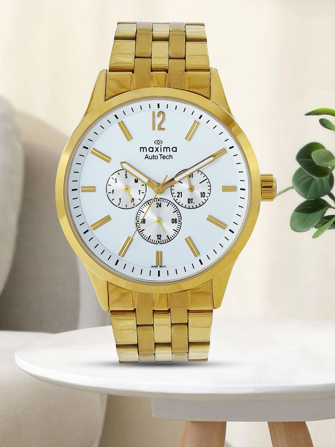 maxima Men Brass Dial & Stainless Steel Bracelet Style Straps Analogue Multi Function Watch 71171CMGY