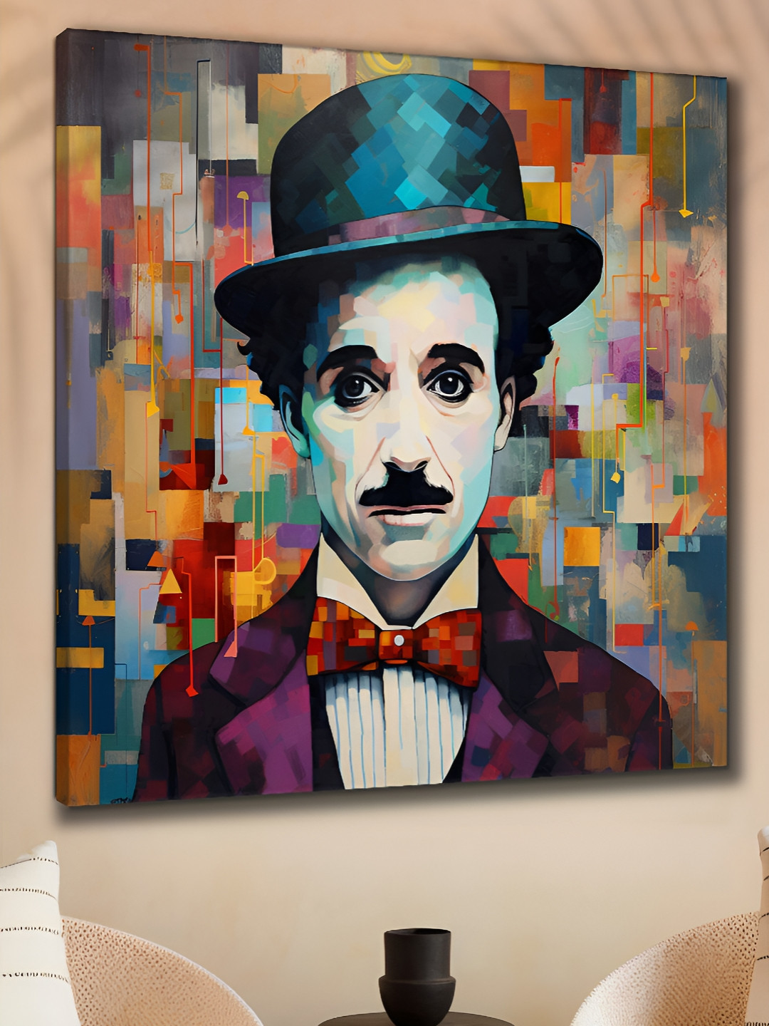 Myntra Elegant Homes Black & Grey Charlie Chaplin Printed Canvas Wall Art