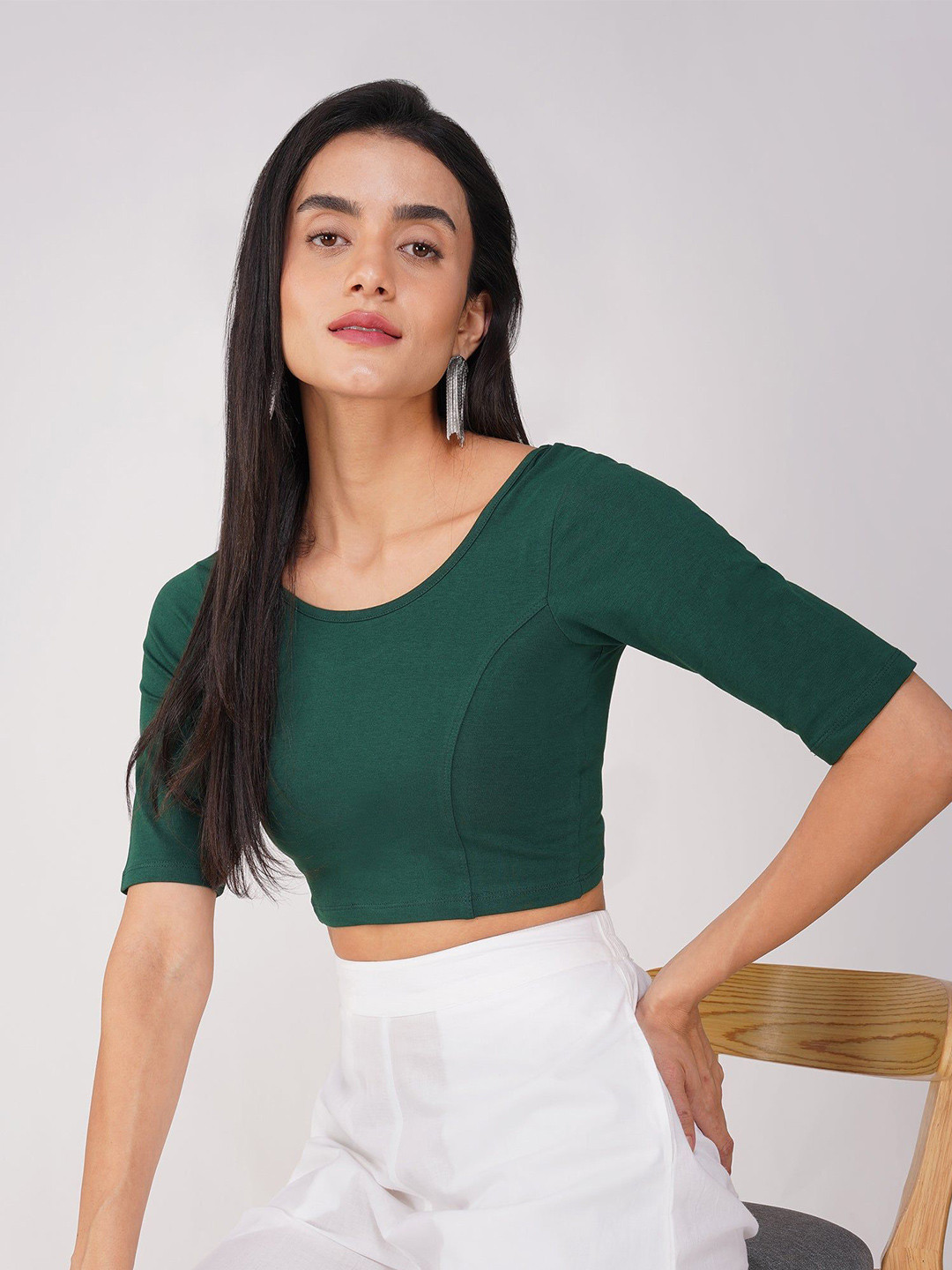 Swtantra Women's Comfort Ease 4-Way Stretch Green Short Sleeve Blouse