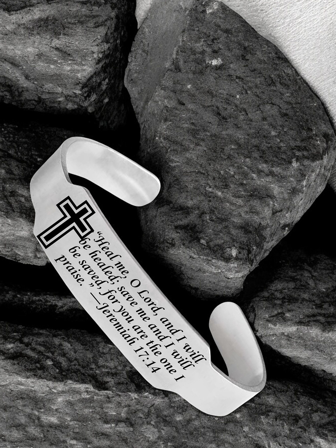 M Men Style Men Stainless Steel Catholic Baptism Bible Verse Christian Cuff Bracelet