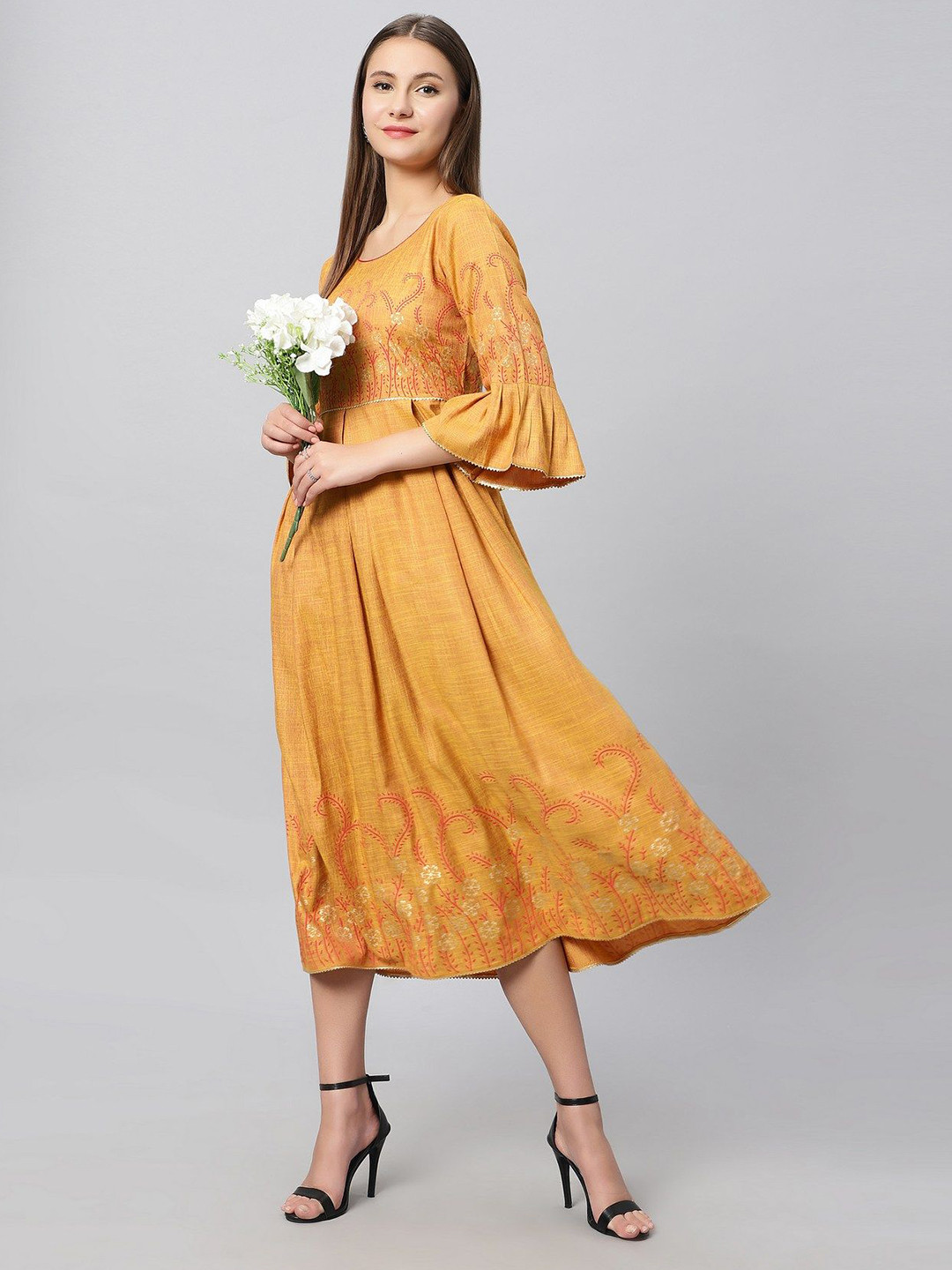 MORDEN MUSE Women Paisley Printed Bell Sleeves Summer Sheers Anarkali Kurta