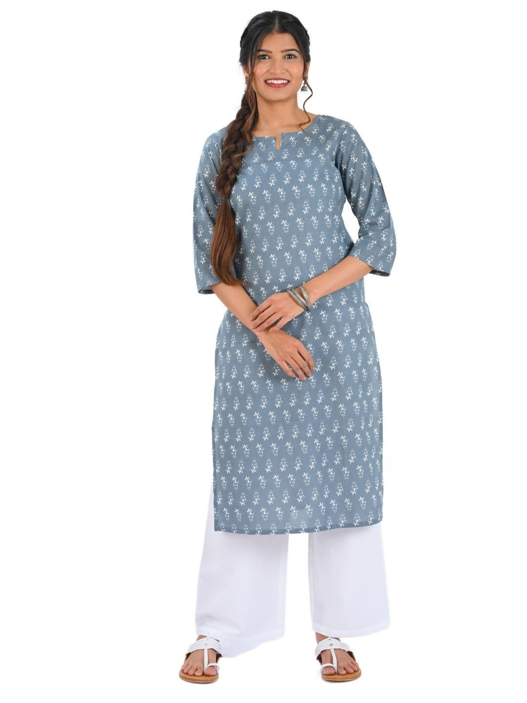 30 Looks Women Geometric Printed Flared Sleeves Thread Work Kurta