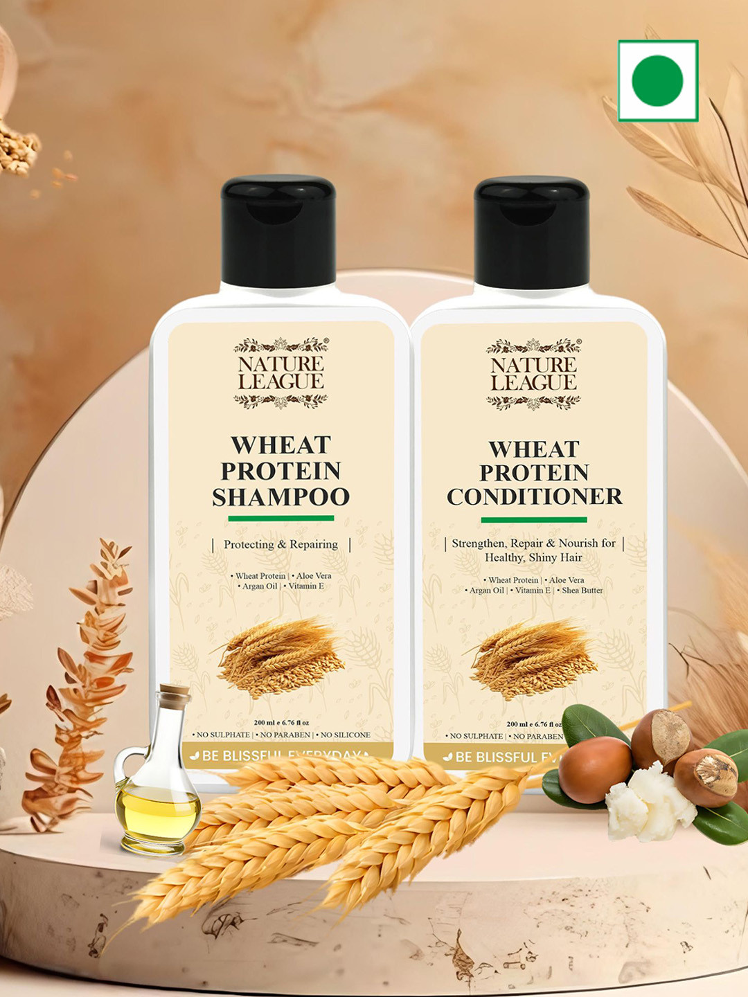 NATURE LEAGUE Set Of 2 Wheat Protein & Shea Butter Shampoo And Conditioner - 200 ml Each