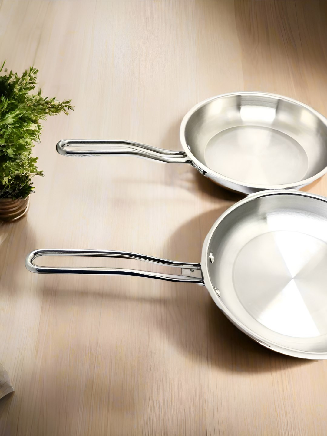 Nyra Kitchenware Silver Toned 2 Pieces Stainless Steel Fry Pan Set