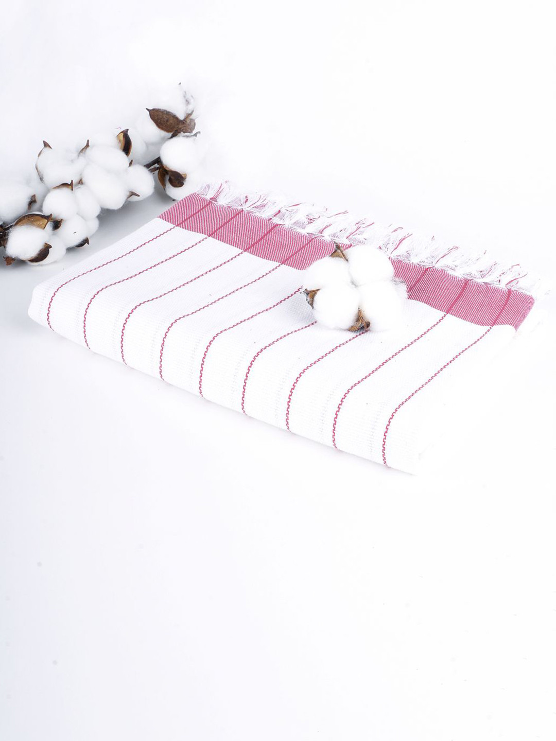 The Bath Community White & Pink Striped 150GSM Set of 1 Anti-Bacterial Cotton Bath Towel