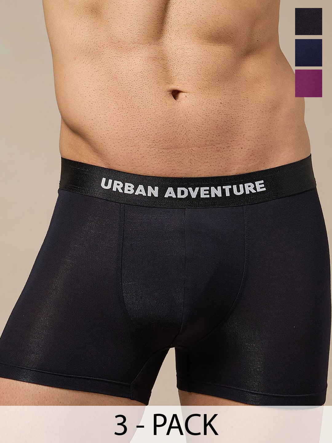 URBAN ADVENTURE Men Pack of 3 Anti-Bacterial Short Trunks 3UAM-005-T(BLACK-NAVY-WINE)