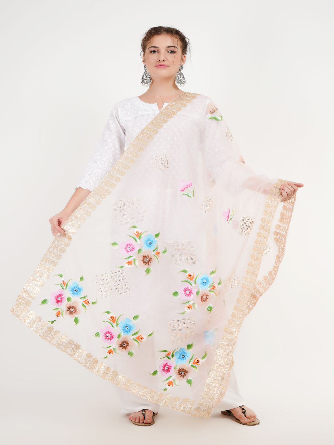 Karthav Fashion Organza Dupatta with Thread Work