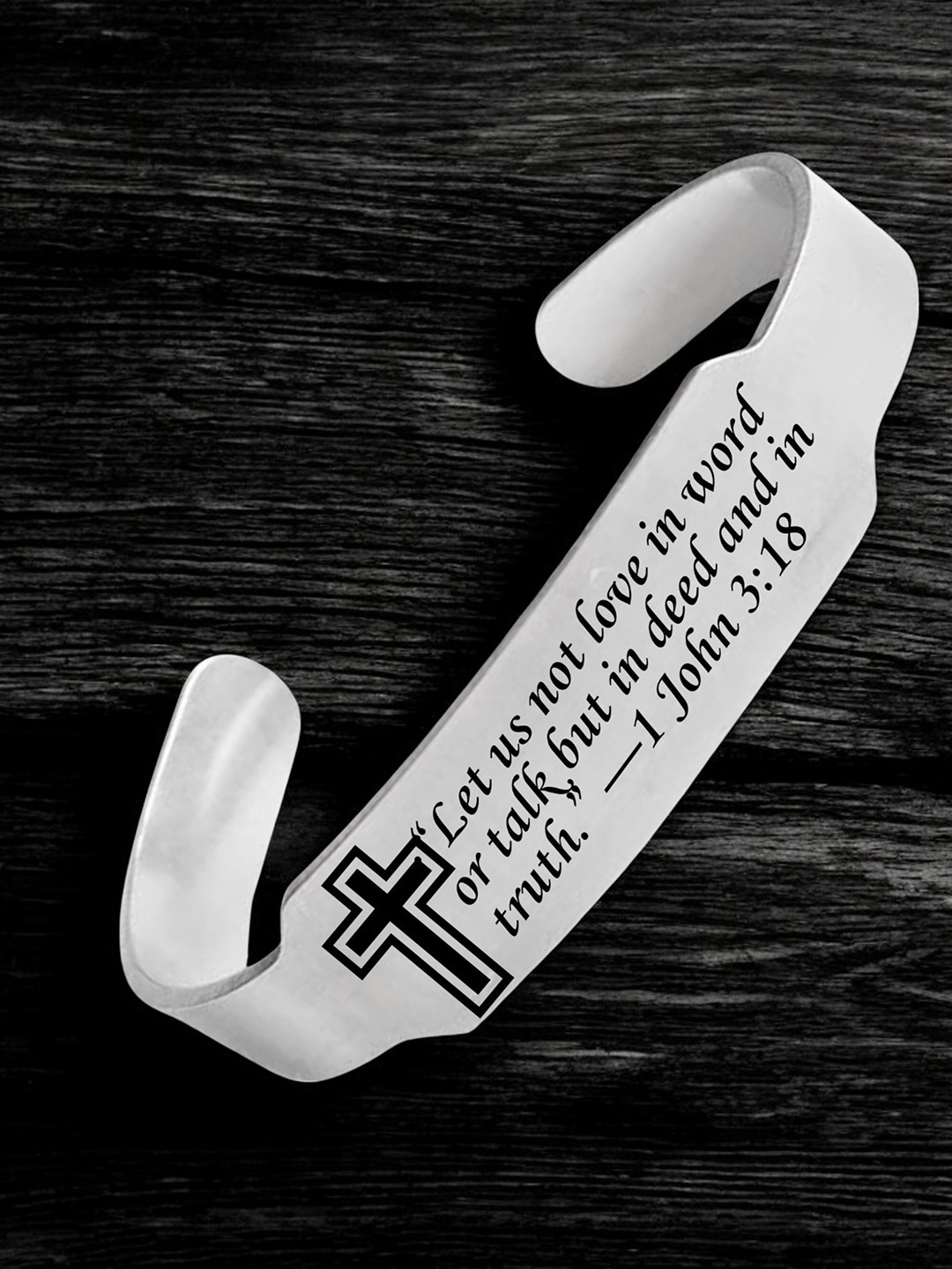 M Men Style Stainless Steel Catholic Baptism Bible Verse Christian Cuff Bracelet