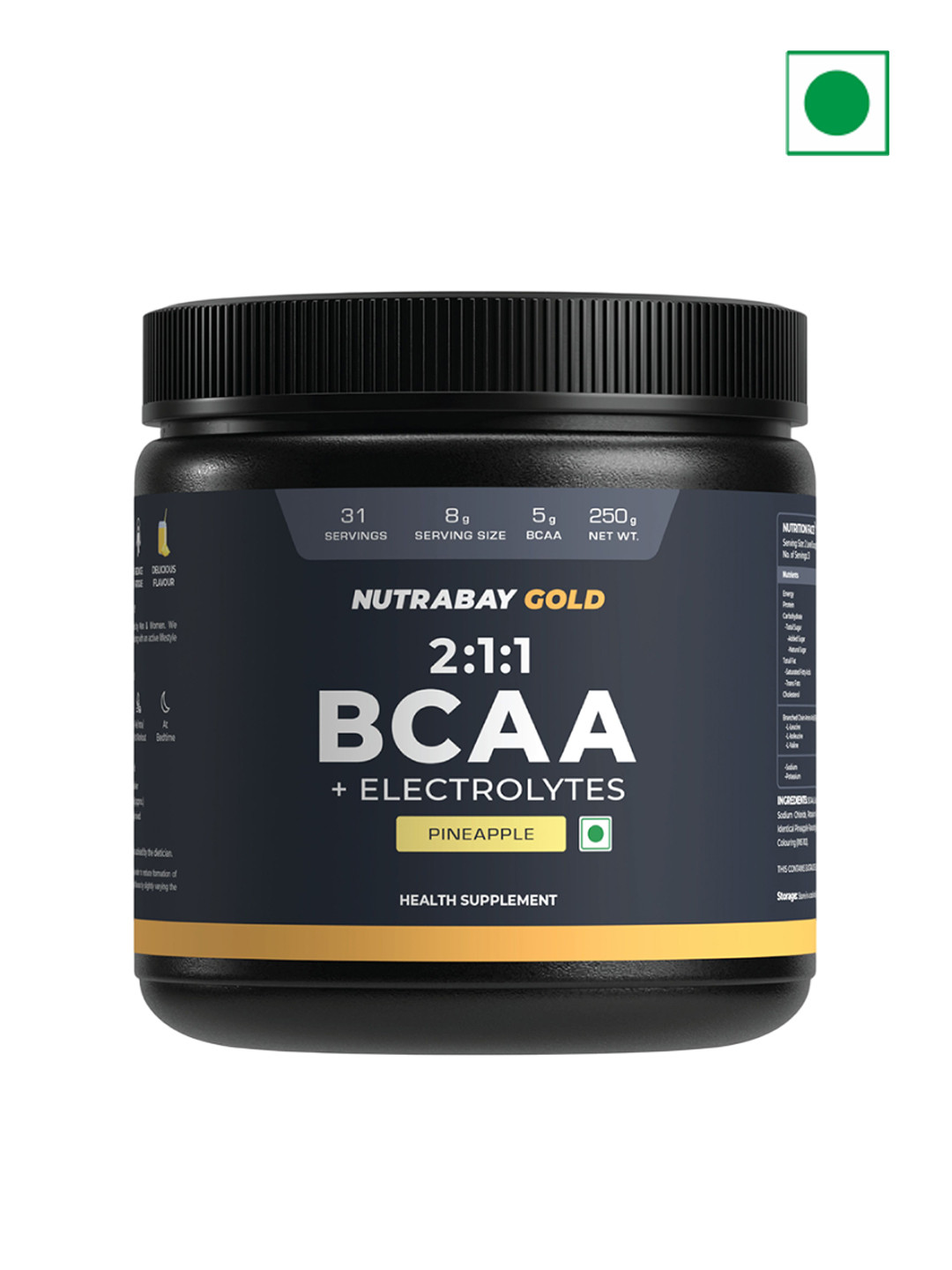 Nutrabay Gold BCAA 2:1:1 With Electrolytes - BCAAs Energy Drink - 250 g - Pineapple