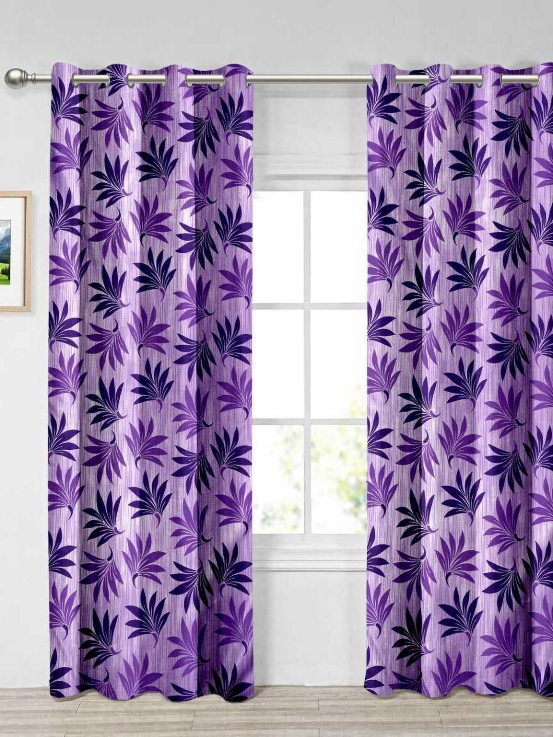 Aura Purple & Violet Set of 2 Floral Long Door Curtain