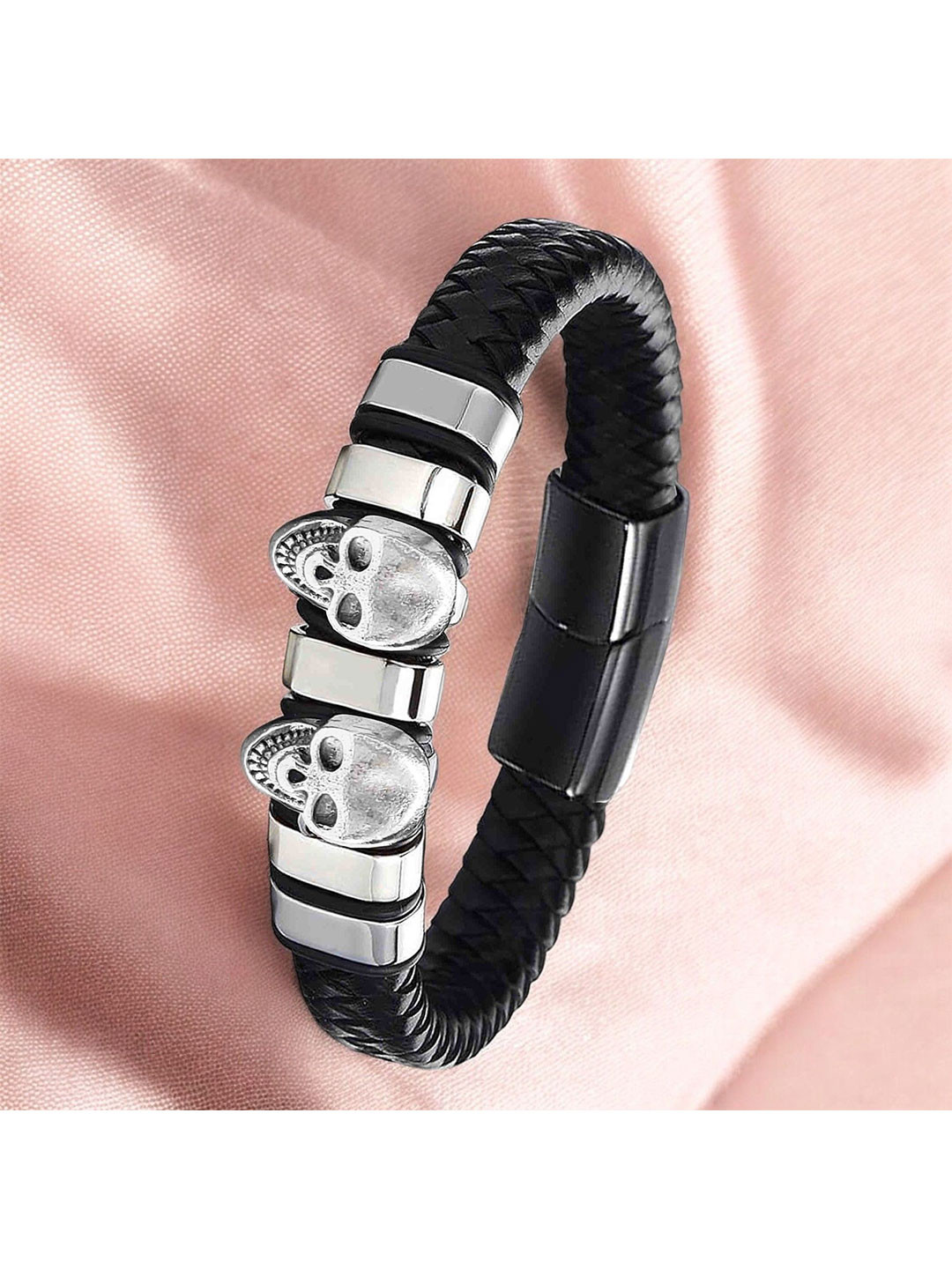 M Men Style Men Stainless Steel Style Leather Wraparound Bracelet