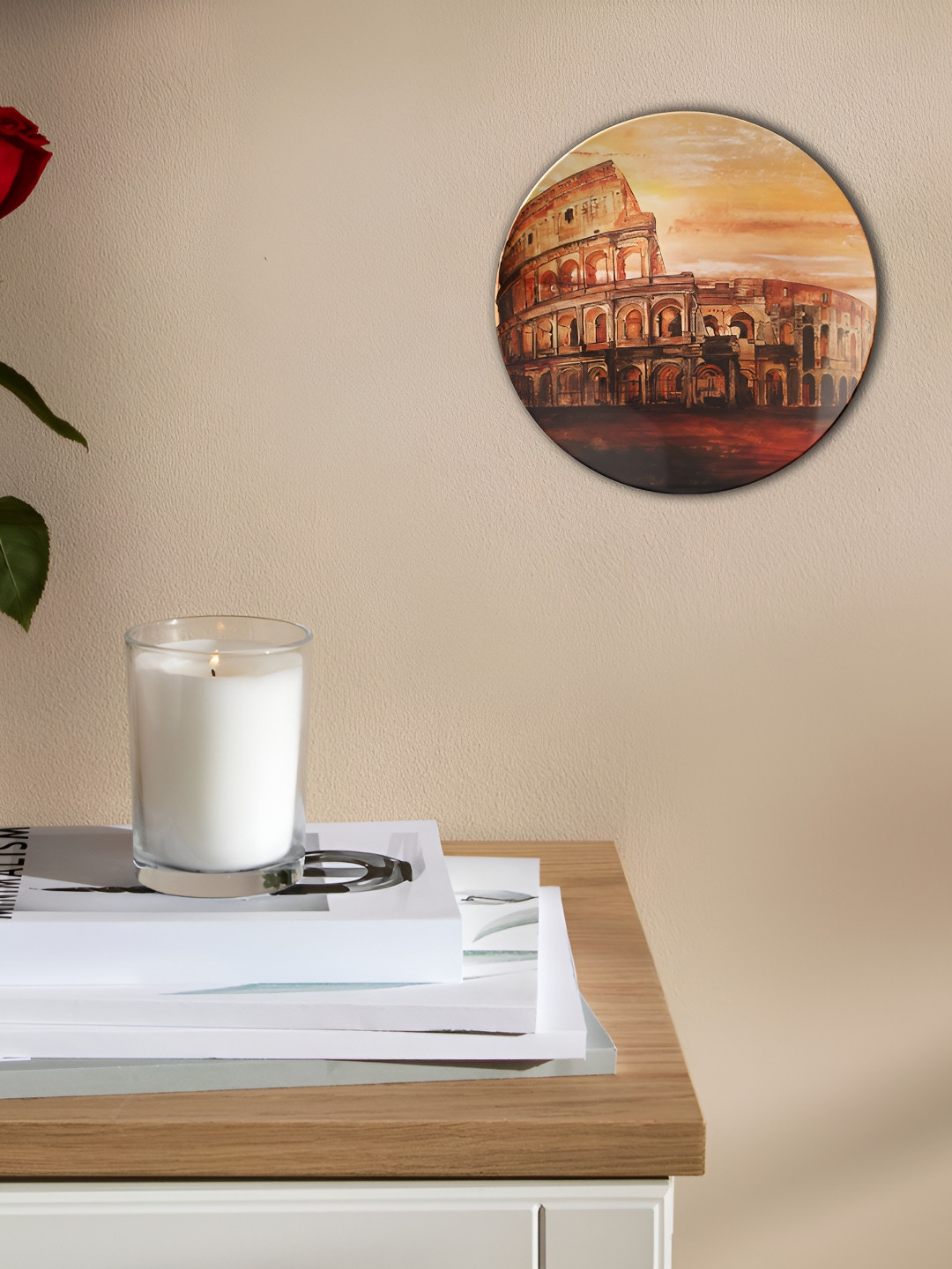 THE QUIRKY HOME Colosseum at Sunset Crafted Ceramics Glossy Hanging Hall Wall Plates-8In