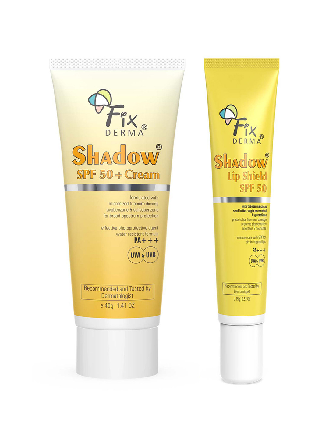 FIXDERMA Set Of Shadow SPF 50 Face Sunscreen & Lip Shield - 40g + 15g