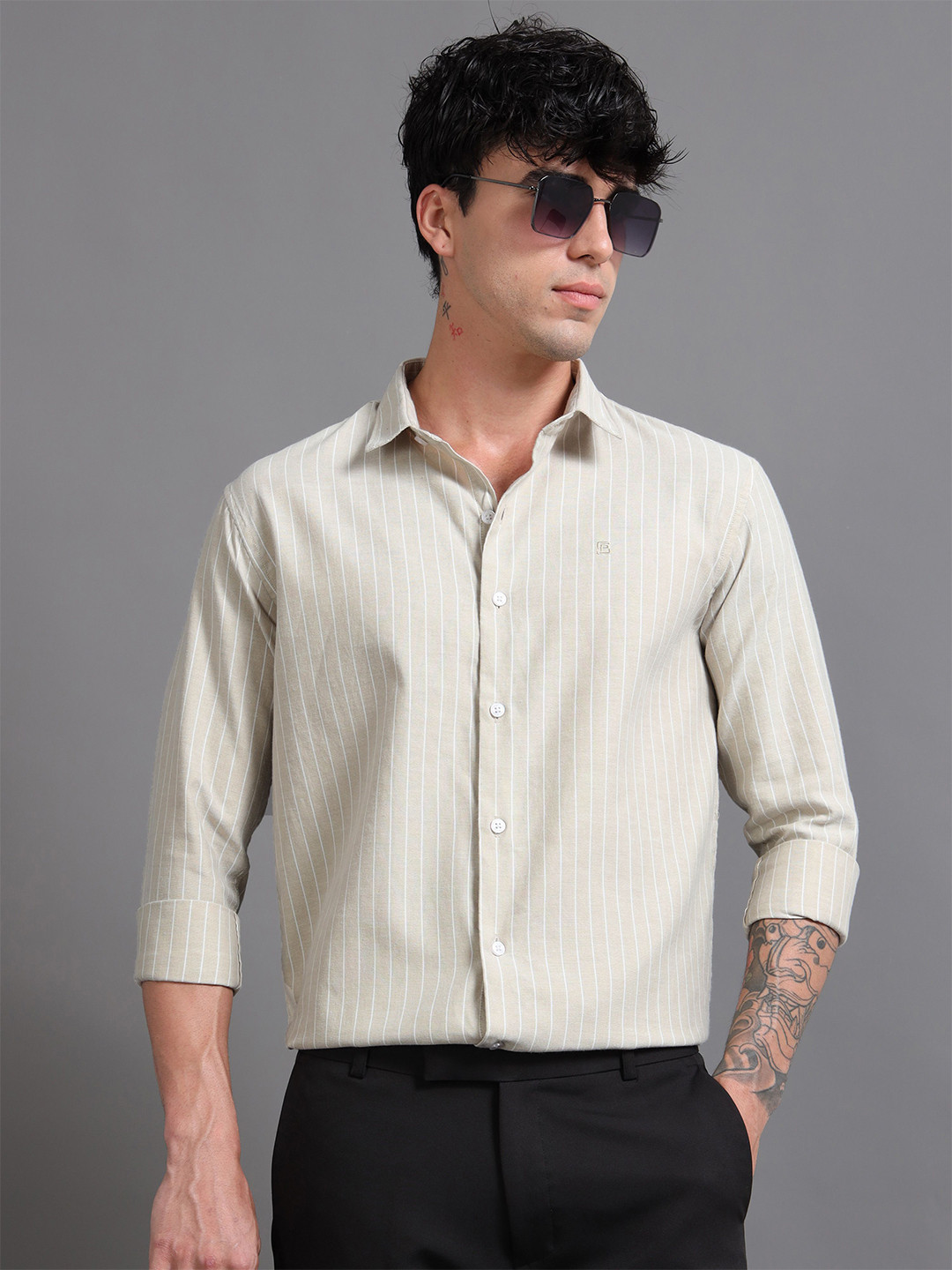 PAUL STREET Men Sharp Slim Fit Opaque Striped Casual Shirt