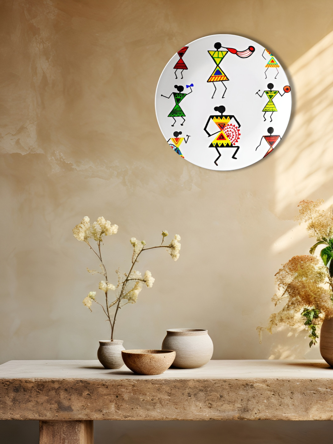 THE QUIRKY HOME Tribal Art Crafted Ceramics Matte Hanging Hall Wall Plates-8In